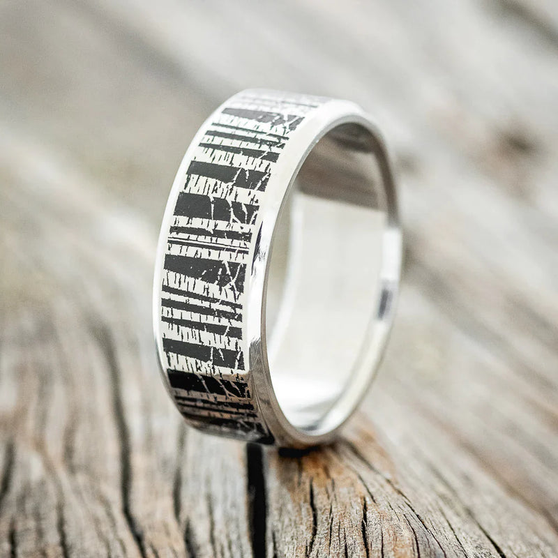 "ASPEN" - CUSTOM EMBOSSED FOREST WEDDING BAND - TITANIUM - SIZE 8 3/4-1