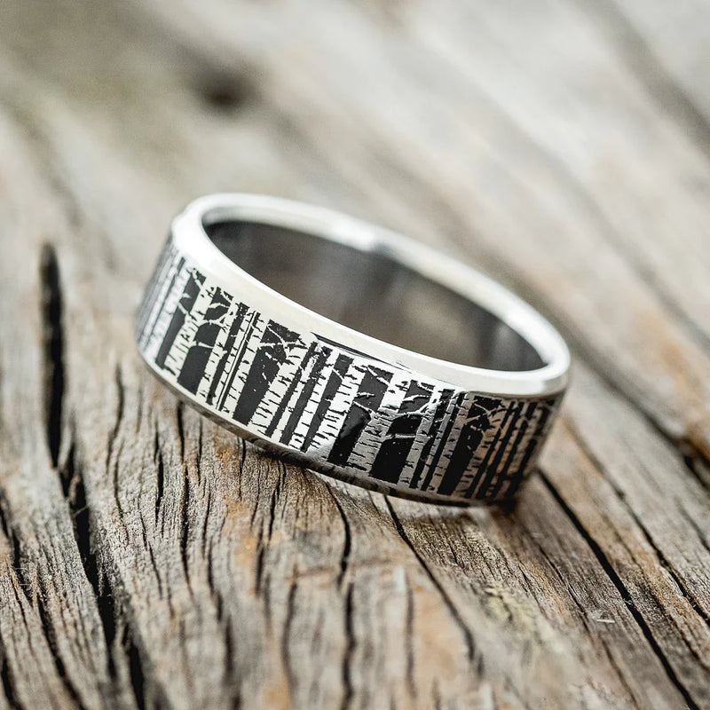 "ASPEN" - CUSTOM EMBOSSED FOREST WEDDING BAND - TITANIUM - SIZE 8 3/4-2