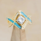 "HELIX" - BRIDAL SUITE - PRINCESS CUT MOISSANITE ENGAGEMENT RING WITH DIAMOND ACCENTS, TURQUOISE, & TRACERS