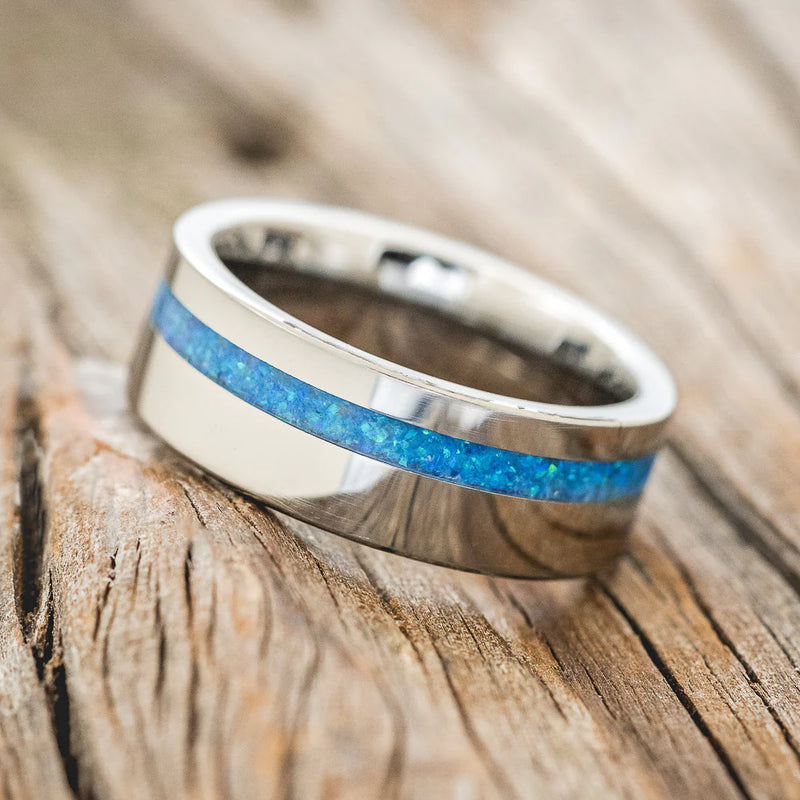 "VERTIGO" - BLUE OPAL WEDDING BAND - TUNGSTEN - SIZE 12-3