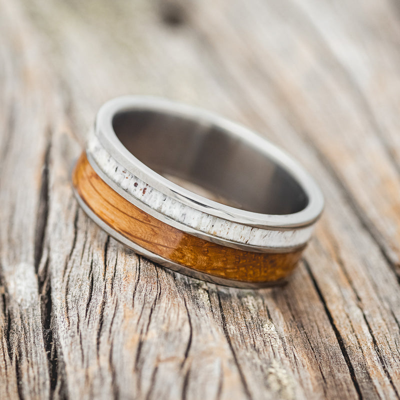 "RAPTOR" - TWO INLAY WEDDING BAND-Staghead Designs