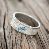 "RAINIER" - ANTLER & TURQUOISE WEDDING BAND - DAMASCUS STEEL - SIZE 10 3/4-3