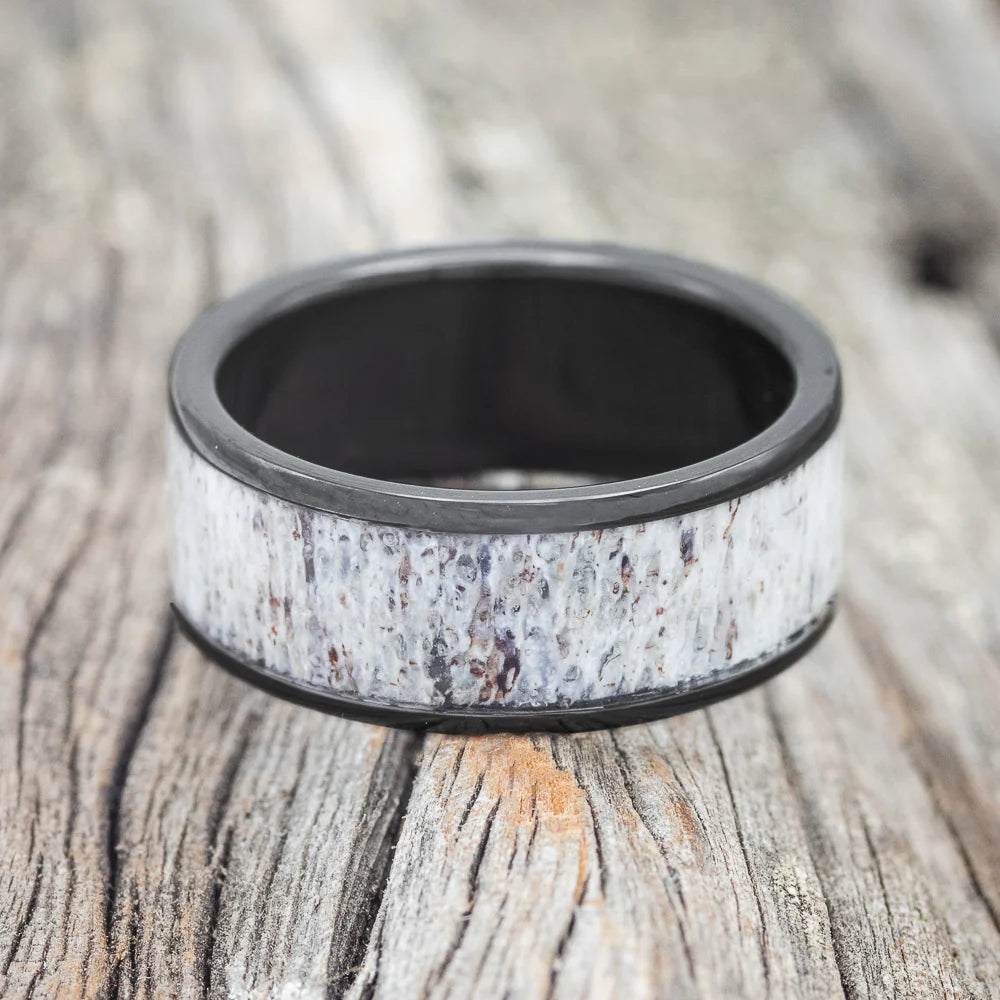 "Rainier" - Antler Wedding Band - Black Zirconium (8mm) - Size 12