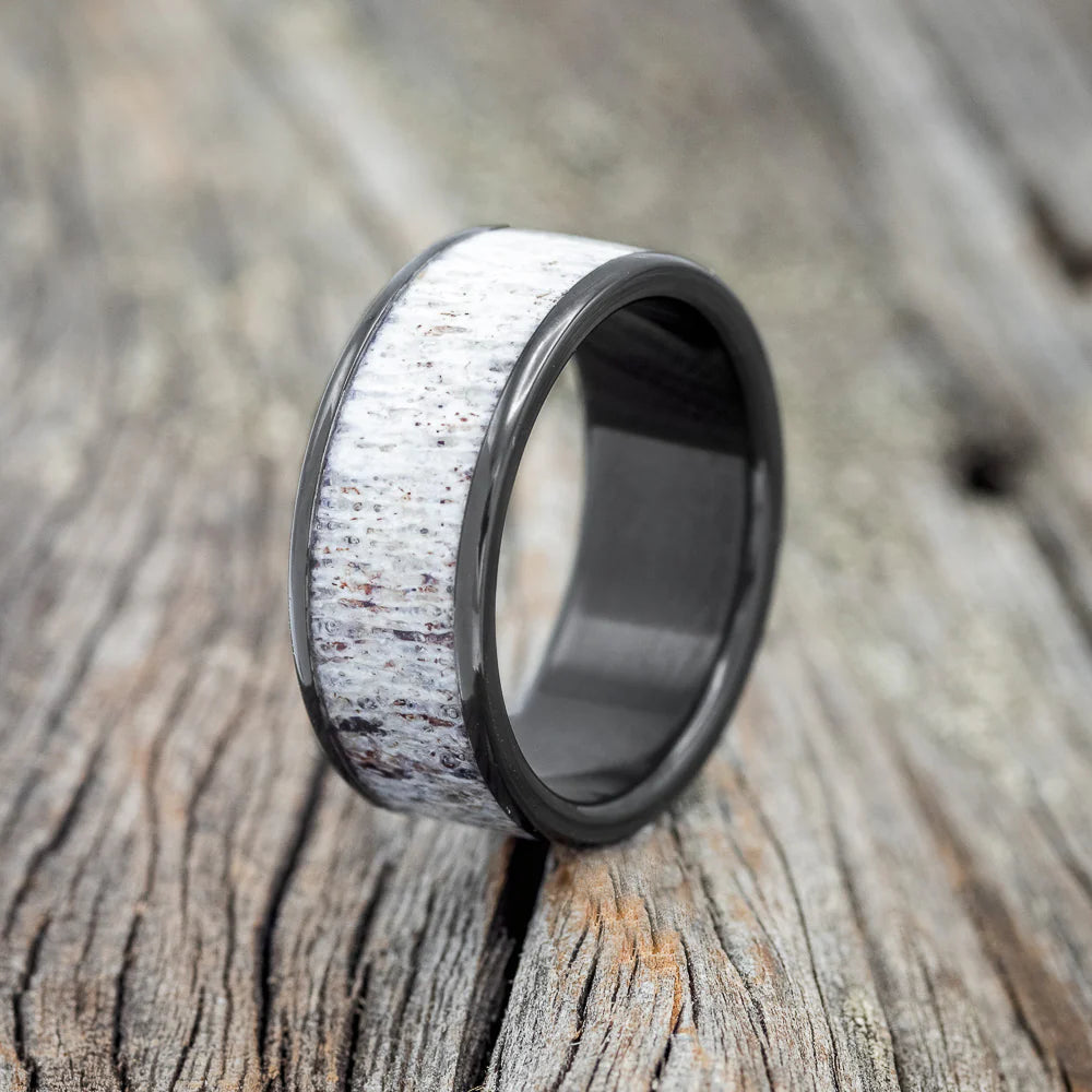"Rainier" - Antler Wedding Band - Black Zirconium (8mm) - Size 12