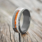 "TANNER" - ELK ANTLER & RED PATINA COPPER WEDDING BAND - BLACK ZIRCONIUM - SIZE 13-1