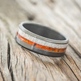 "TANNER" - ELK ANTLER & RED PATINA COPPER WEDDING BAND - BLACK ZIRCONIUM - SIZE 13-2