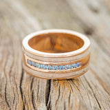 "RYDER" - FIRE AND ICE OPAL & ALEXANDRITE WEDDING RING - 14K ROSE GOLD - SIZE 8 3/4-3