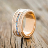 "RYDER" - FIRE AND ICE OPAL & ALEXANDRITE WEDDING RING - 14K ROSE GOLD - SIZE 8 3/4-1