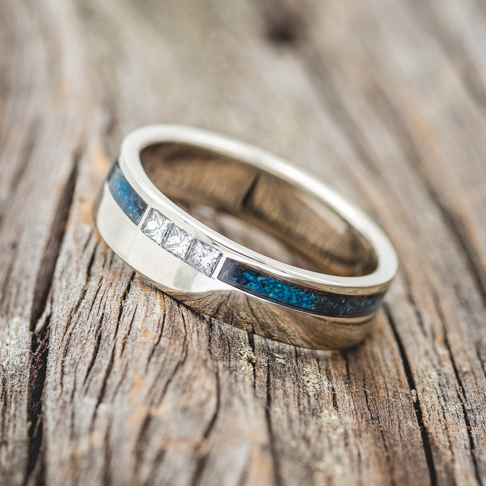 "JULIAN" - PATINA COPPER & PRINCESS CUT GEMSTONE WEDDING BAND-Staghead Designs
