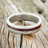 "VERTIGO" - PURPLEHEART WOOD WEDDING RING - DAMASCUS STEEL (6MM) - SIZE 6-2