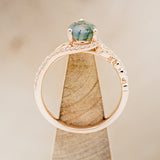 "SCARLET" - PEAR-SHAPED MOSS AGATE ENGAGEMENT RING WITH DIAMOND ACCENTS - READY TO SHIP