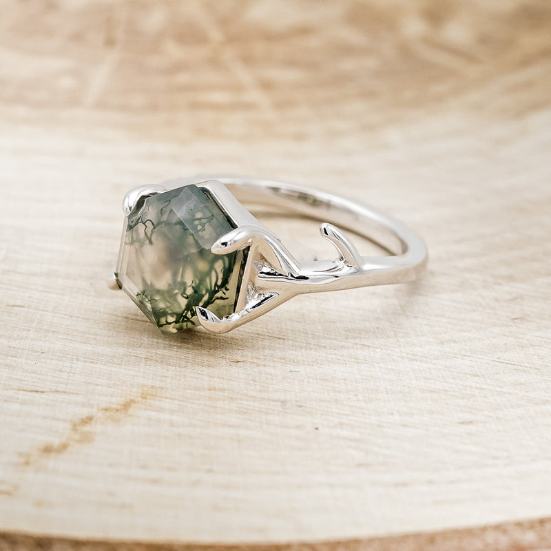 "ARTEMIS" - HEXAGON MOSS AGATE ENGAGEMENT RING - READY TO SHIP-Staghead Designs