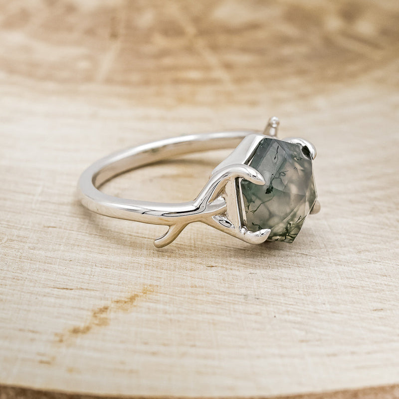 "ARTEMIS" - HEXAGON MOSS AGATE ENGAGEMENT RING - READY TO SHIP-Staghead Designs