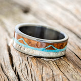 "THE EXPEDITION" - MOUNTAIN ENGRAVED WEDDING RING WITH ANTLER INLAY-Staghead Designs