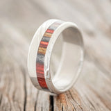 "CASTOR" - RED, GREY & BROWN BIRCH WOOD WEDDING RING - DAMASCUS STEEL - SIZE 10 1/4-1