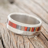 "CASTOR" - RED, GREY & BROWN BIRCH WOOD WEDDING RING - DAMASCUS STEEL - SIZE 10 1/4-3