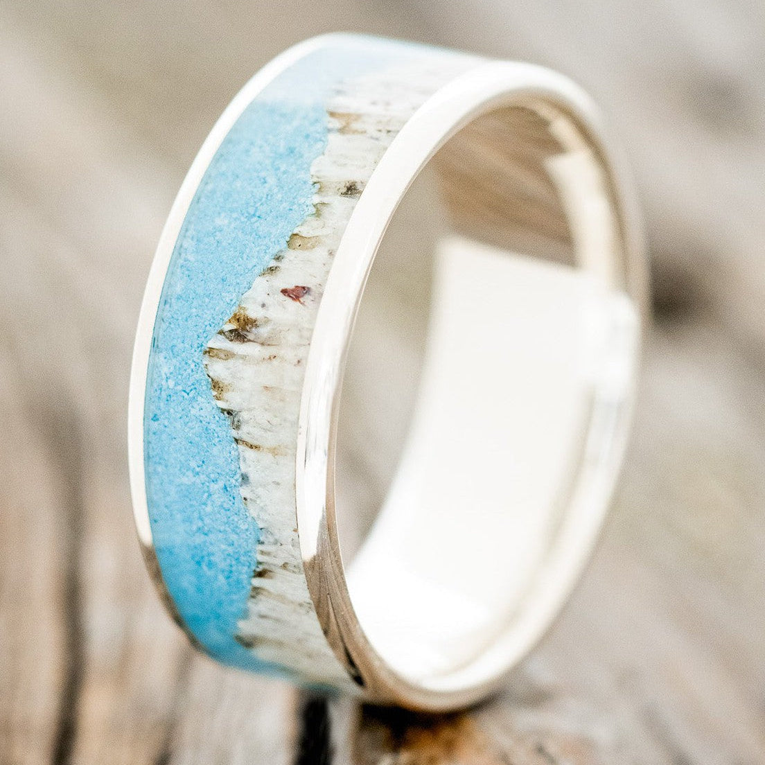 "Helios" - Turquoise & Antler Men's Wedding Band-Staghead Designs