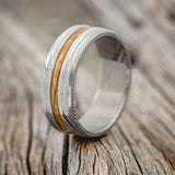 AUSTIN" - WHISKEY BARREL OAK WEDDING BAND - DAMASCUS STEEL - SIZE 11 1/2-1