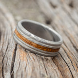 AUSTIN" - WHISKEY BARREL OAK WEDDING BAND - DAMASCUS STEEL - SIZE 11 1/2-2