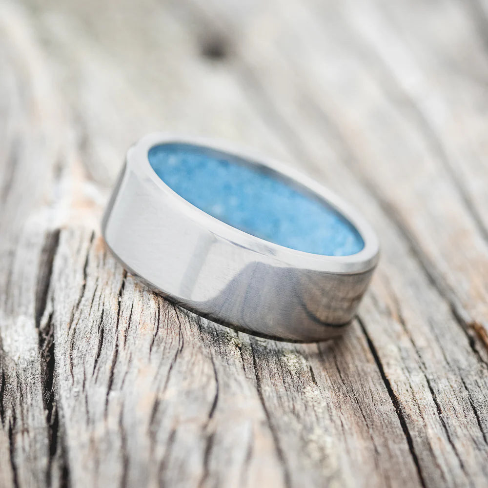 TURQUOISE LINED WEDDING BAND - TITANIUM - SIZE 9 1/2-Staghead Designs