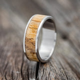 "RAINIER" - SPALTED MAPLE WOOD WEDDING BAND - TITANIUM - SIZE 9-1