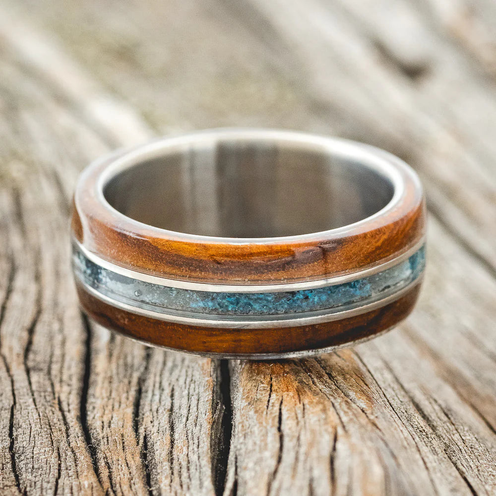 "GLEN" - IRONWOOD & PATINA COPPER WEDDING BAND - TITANIUM - SIZE 7 1/2-Staghead Designs