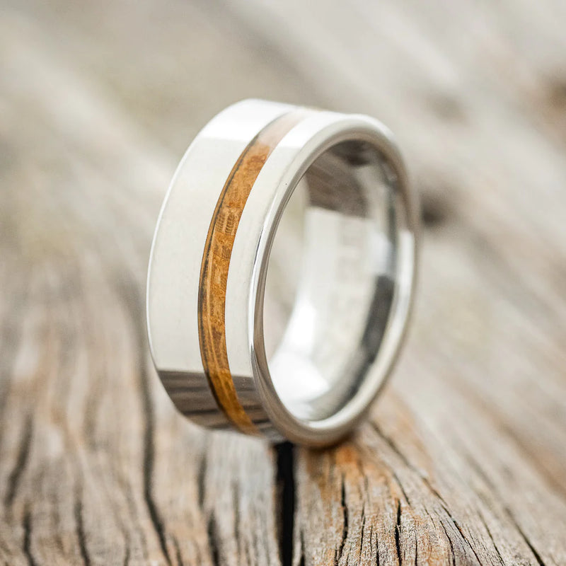 "VERTIGO" - OFFSET WHISKEY BARREL OAK WEDDING BAND - TUNGSTEN - SIZE 13-1