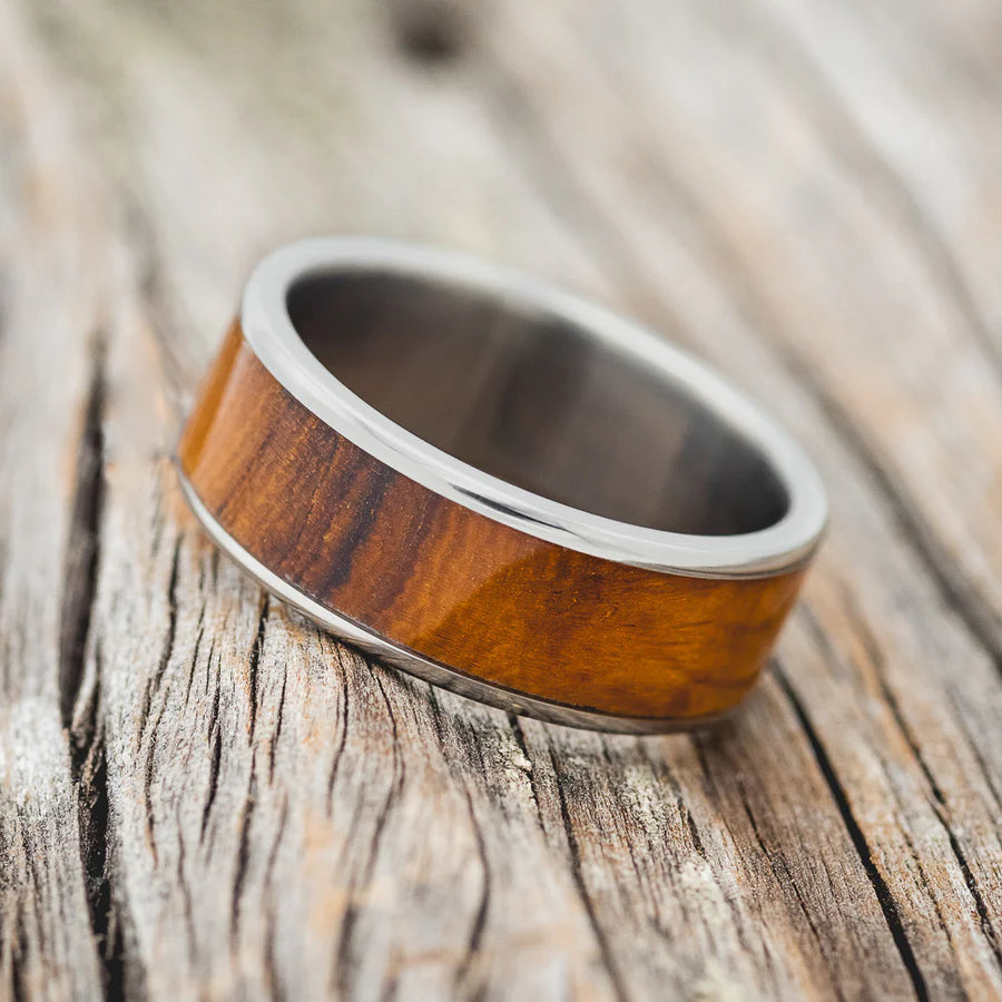 "RAINIER" - IRONWOOD WEDDING BAND - 14K WHITE GOLD - SIZE 10-Staghead Designs