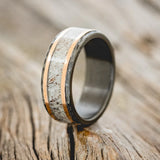 "HOLLIS" - ANTLER & 14K GOLD INLAYS WEDDING BAND - BLACK ZIRCONIUM - SIZE 12 1/4-1