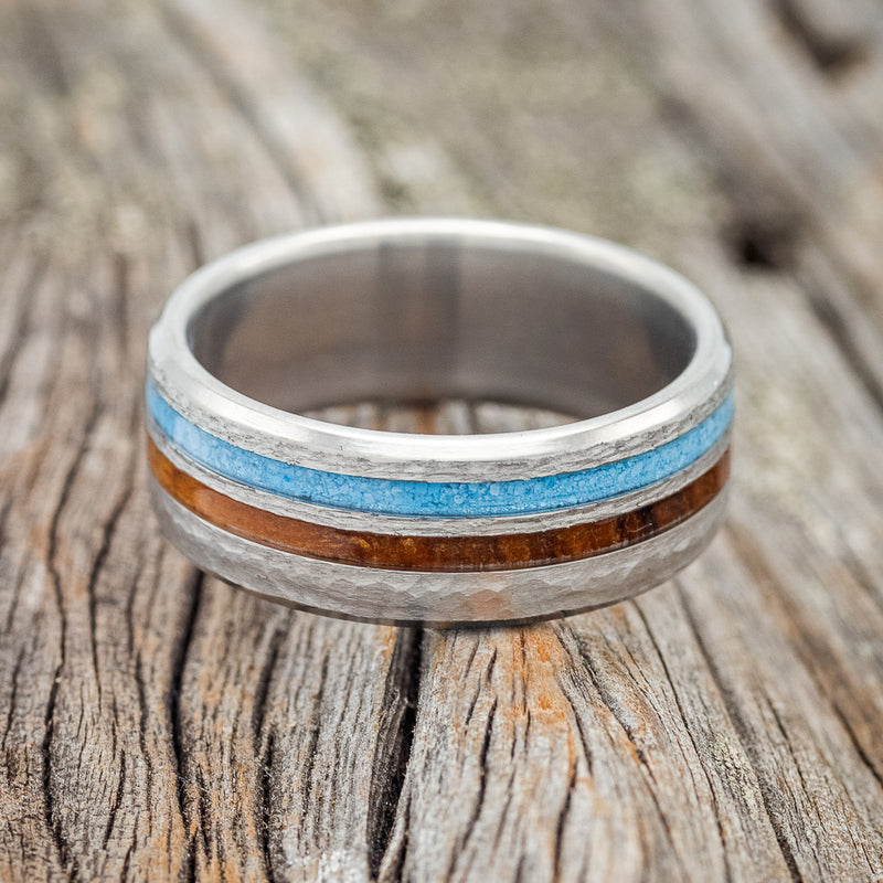 "COSMO" - IRONWOOD & TURQUOISE WEDDING BAND - READY TO SHIP