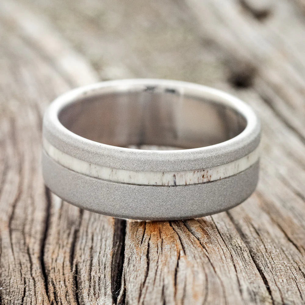 "VERTIGO" - ANTLER WEDDING BAND WITH SANDBLASTED FINISH - TITANIUM - SIZE 8-2