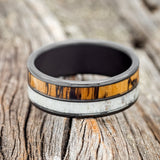 "DYAD" - SPALTED MAPLE & ANTLER WEDDING - BLACK ZIRCONIUM - SIZE 12-3