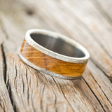 "KALDER" - WHISKEY BARREL WEDDING BAND WITH HAMMERED FINISH - TITANIUM - SIZE 8 3/4-2