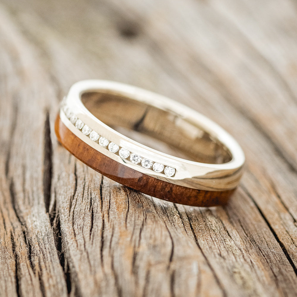 KOA WOOD & ROUND CUT DIAMONDS WEDDING BAND-Staghead Designs