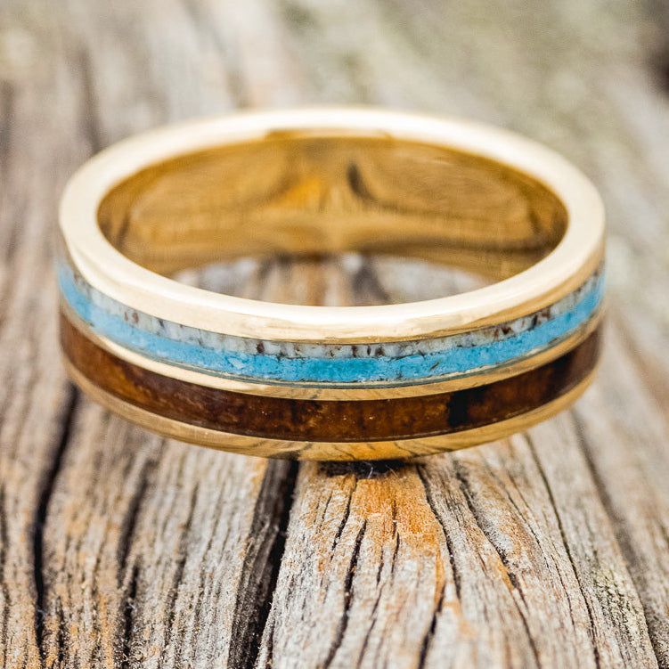 "Dyad" - Ironwood, Antler & Turquoise Wedding Band-Staghead Designs