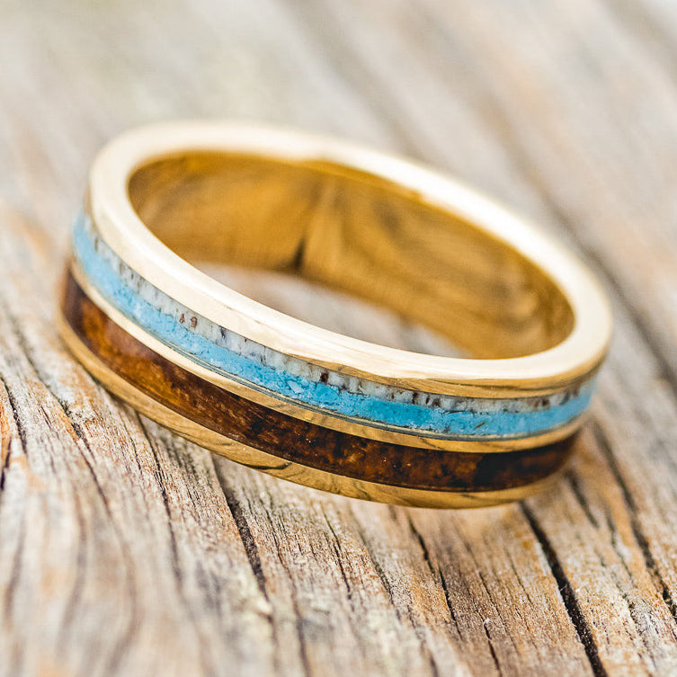 "Dyad" - Ironwood, Antler & Turquoise Wedding Band-Staghead Designs