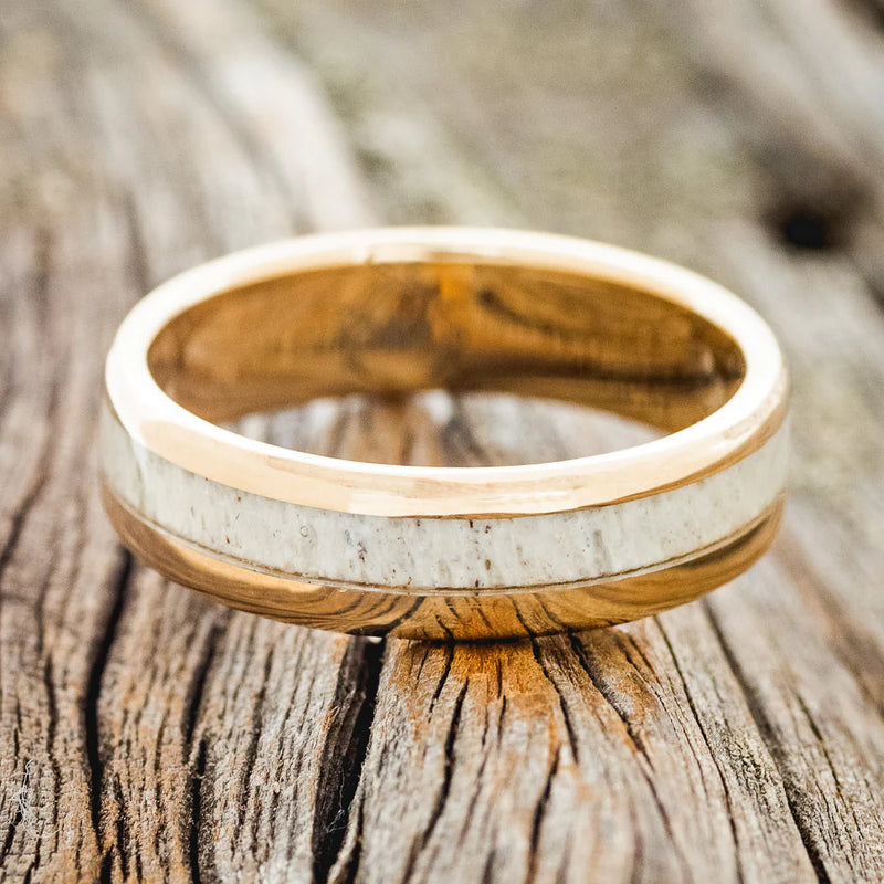 "CASTOR" - ANTLER WEDDING BAND - 14K YELLOW GOLD (6MM) - SIZE 9 1/2-3