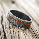 "VERTIGO" - IRONWOOD WEDDING BAND WITH HAMMERED FINISH - BLACK ZIRCONIUM - SIZE 12-3