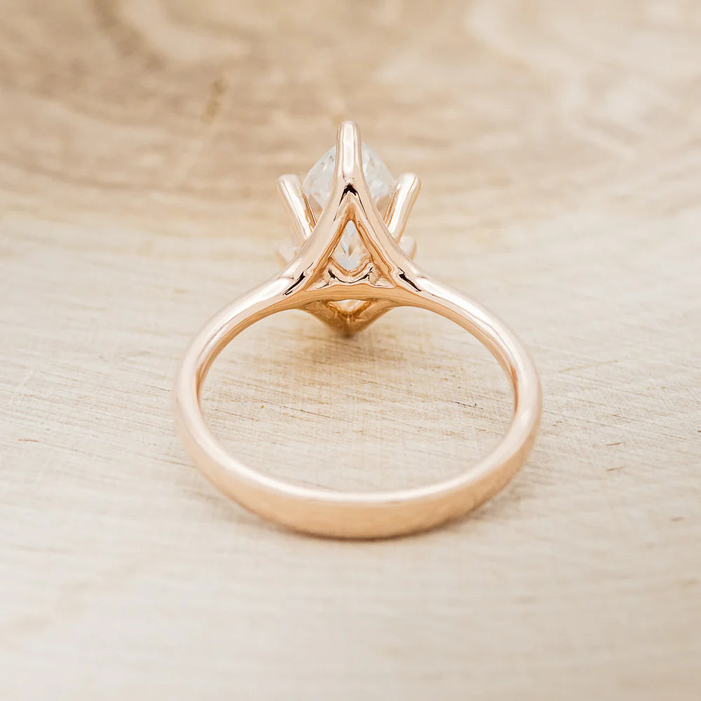 "TULIP" - 2CT MARQUISE MOISSANITE SOLITAIRE ENGAGEMENT RING - 14K ROSE GOLD - SIZE 6 3/4-Staghead Designs