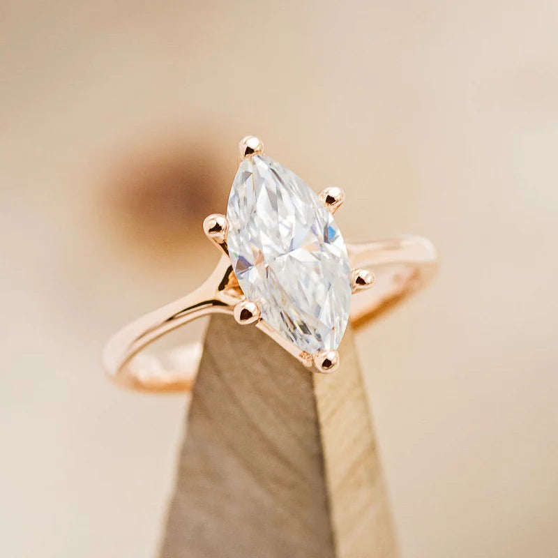 "TULIP" - 2CT MARQUISE MOISSANITE SOLITAIRE ENGAGEMENT RING - 14K ROSE GOLD - SIZE 6 3/4-Staghead Designs