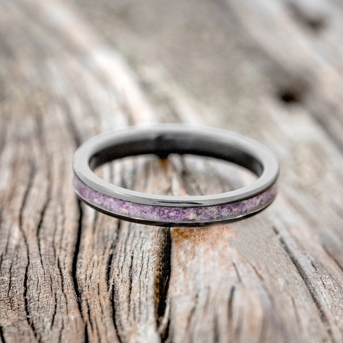 "ETERNA" - SUGILITE WITH FIRE & ICE OPAL STACKING BAND - BLACK ZIRCONIUM - SIZE 7 1/2-Staghead Designs
