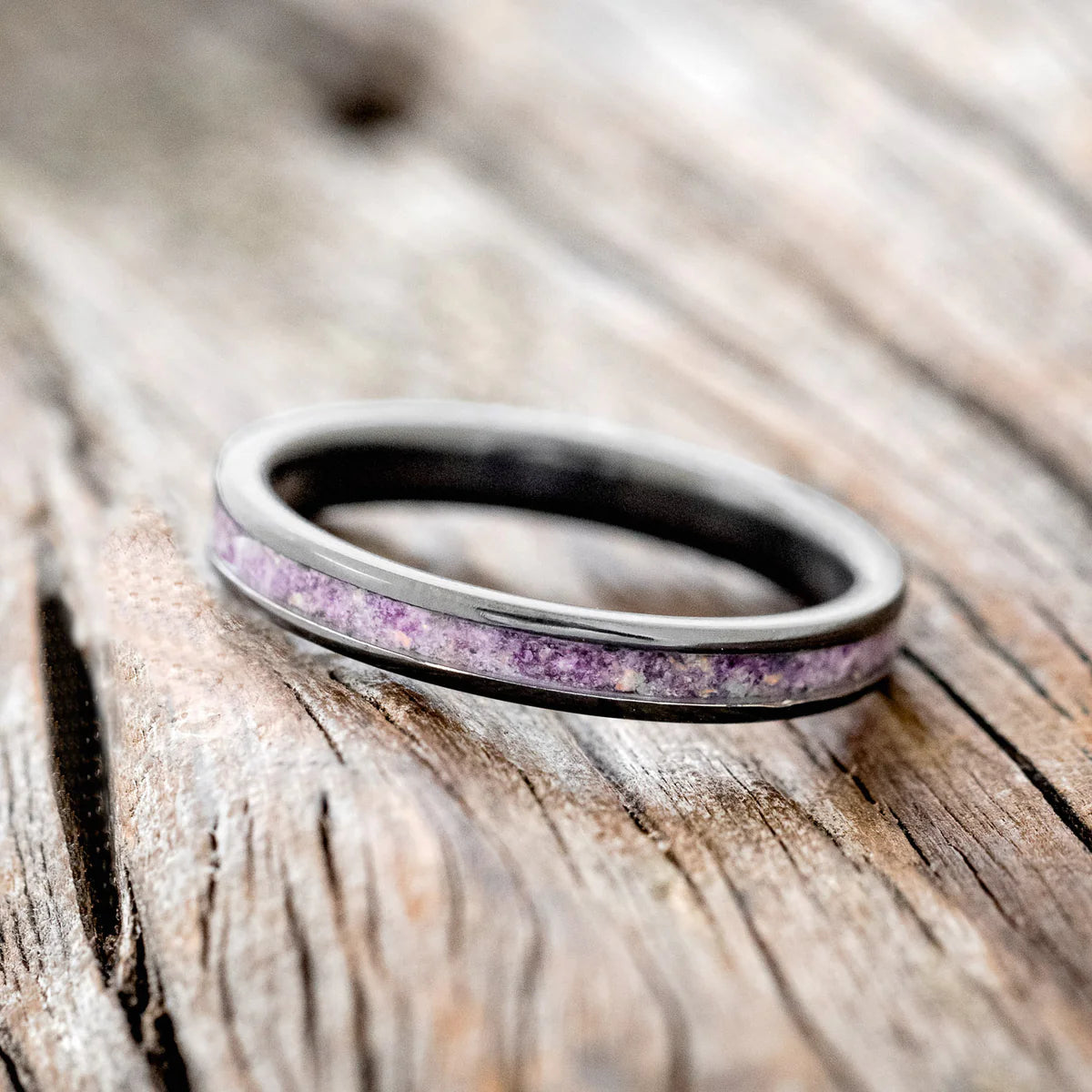"ETERNA" - SUGILITE WITH FIRE & ICE OPAL STACKING BAND - BLACK ZIRCONIUM - SIZE 7 1/2-Staghead Designs