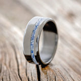 "VERTIGO" - MIXED LAPIS LAZULI & FIRE AND ICE OPAL WEDDING BAND - BLACK ZIRCONIUM - SIZE 10 1/4-1