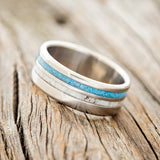 "COSMO" - ANTLER & TURQUOISE WEDDING BAND - TITANIUM - SIZE 8-2