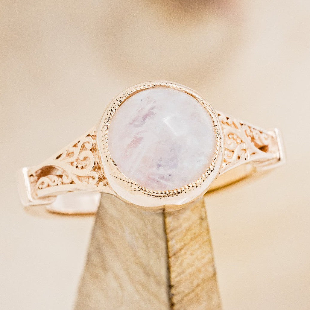 "SELENE" - ROUND CUT CENTER STONE ENGAGEMENT RING WITH FILIGREE AND CRESCENT MOON ACCENTS-Staghead Designs