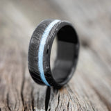 "VERTIGO" - TURQUOISE WEDDING RING WOODGRAIN - BLACK ZIRCONIUM - 11-1