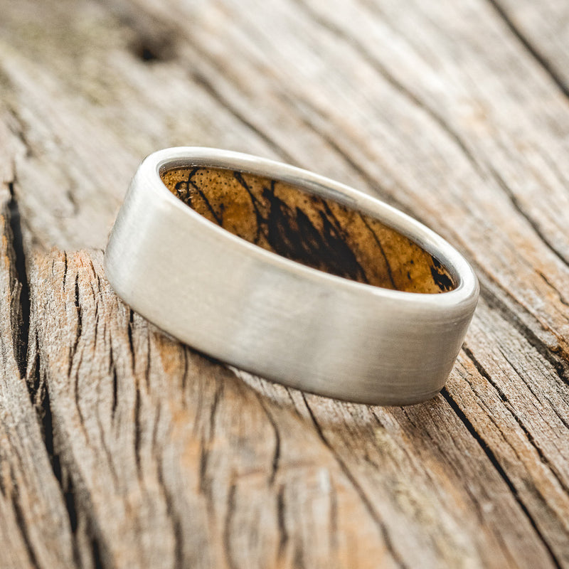 SPALTED MAPLE WOOD LINED WEDDING BAND WITH A BRUSHED FINISH - TITANIUM - SIZE 9 3/4-Staghead Designs