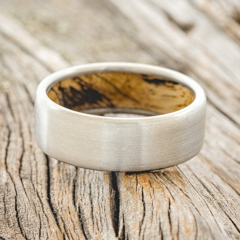 SPALTED MAPLE WOOD LINED WEDDING BAND WITH A BRUSHED FINISH - TITANIUM - SIZE 9 3/4-Staghead Designs