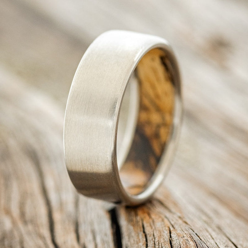 SPALTED MAPLE WOOD LINED WEDDING BAND WITH A BRUSHED FINISH - TITANIUM - SIZE 9 3/4-Staghead Designs