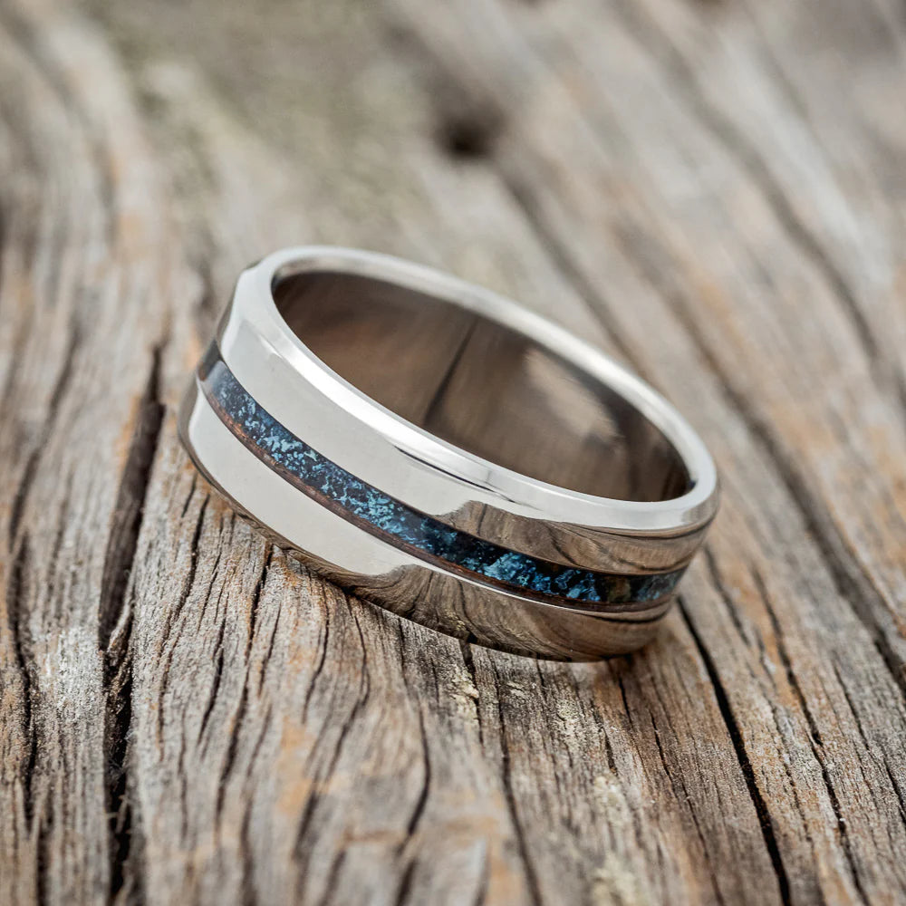 "NIRVANA" - CENTERED PATINA COPPER WEDDING BAND - TITANIUM - SIZE 14 1/2-Staghead Designs